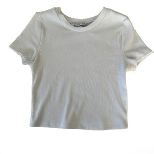 LovePoem by Block White Ribbed Short Sleeve Fitted Top Y2K Minimalist Tee